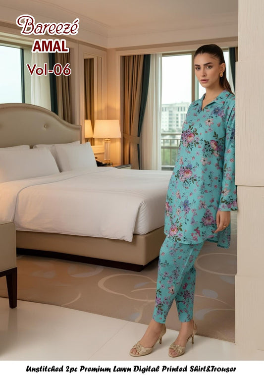 Breeze Premium High Quality Lawn 2 Piece Shirt & Trouser D#306 - Waheed Javaid Collections