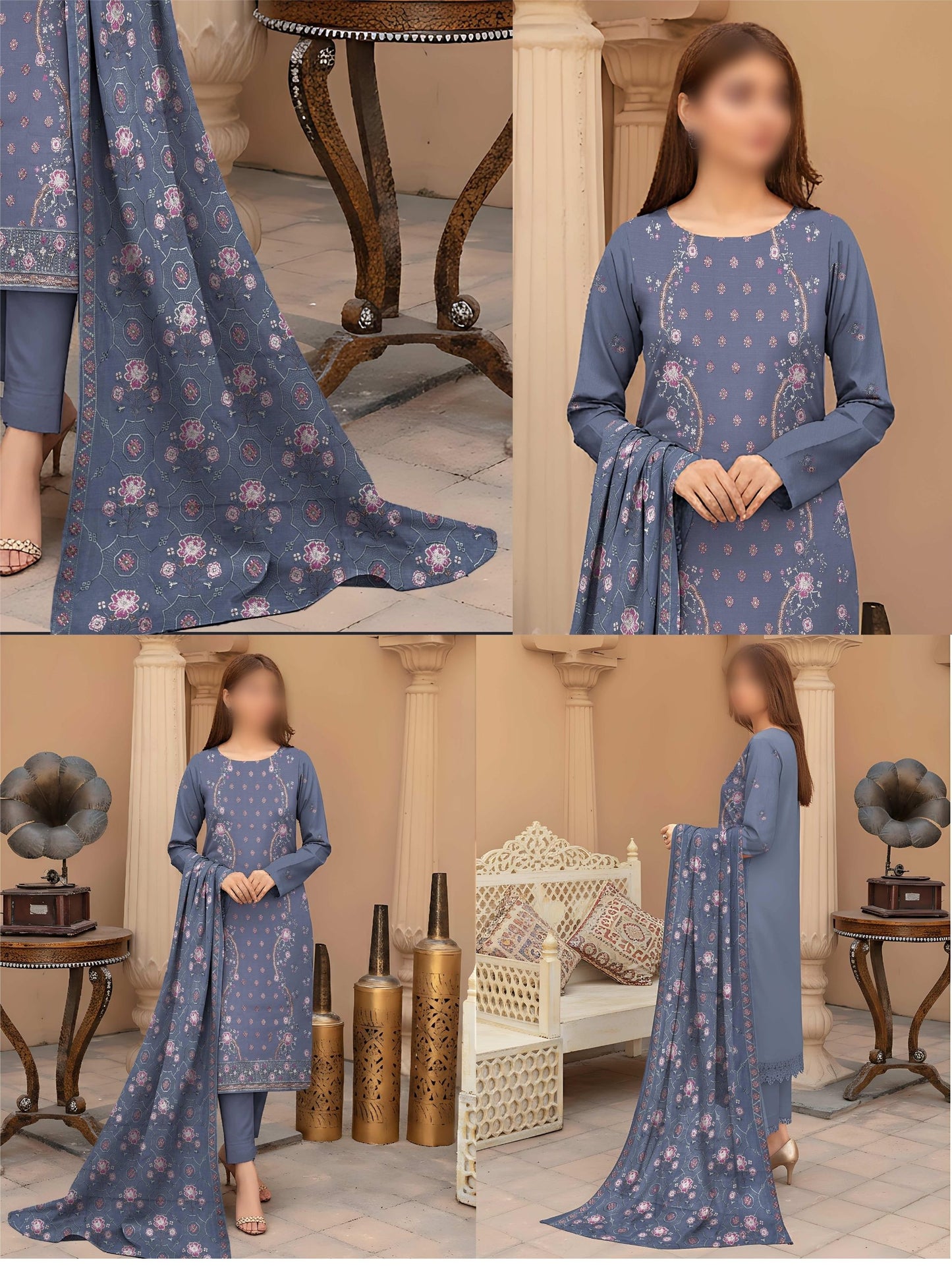 Silver Peach Suits With Heavy Breeze Embroidered Shawals #8