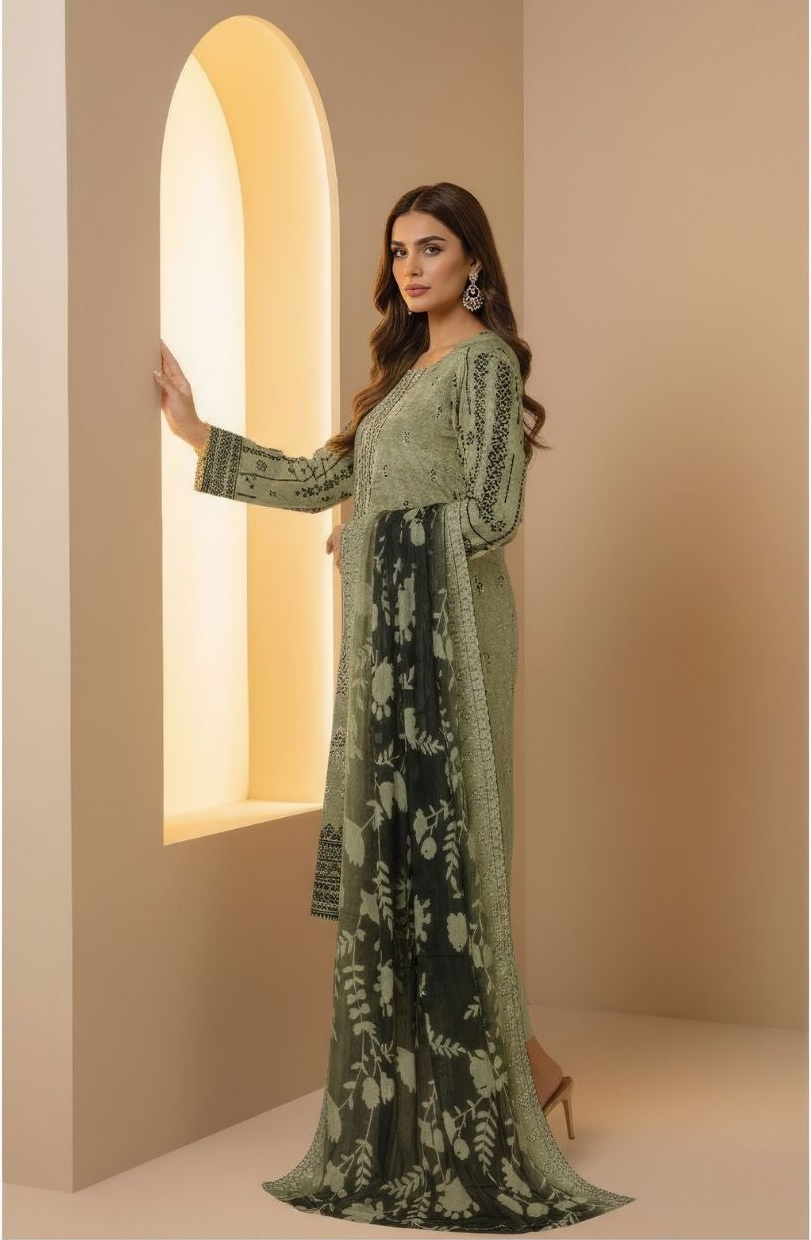Diva Lawn Embroidered 3 Piece 04 - Waheed Javaid Collections