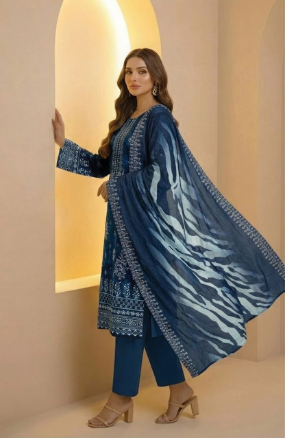 Diva Lawn Embroidered 3 Piece 05 - Waheed Javaid Collections