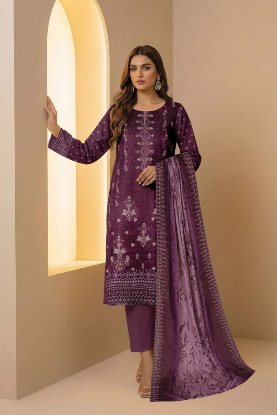 Diva Lawn Embroidered 3 Piece 01 - Waheed Javaid Collections