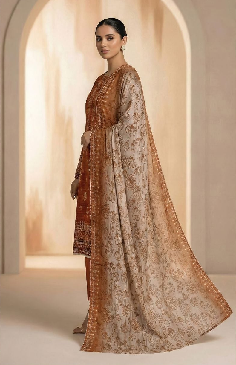 Diva Lawn Embroidered 3 Piece 07 - Waheed Javaid Collections