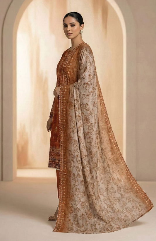 Diva Lawn Embroidered 3 Piece 07 - Waheed Javaid Collections