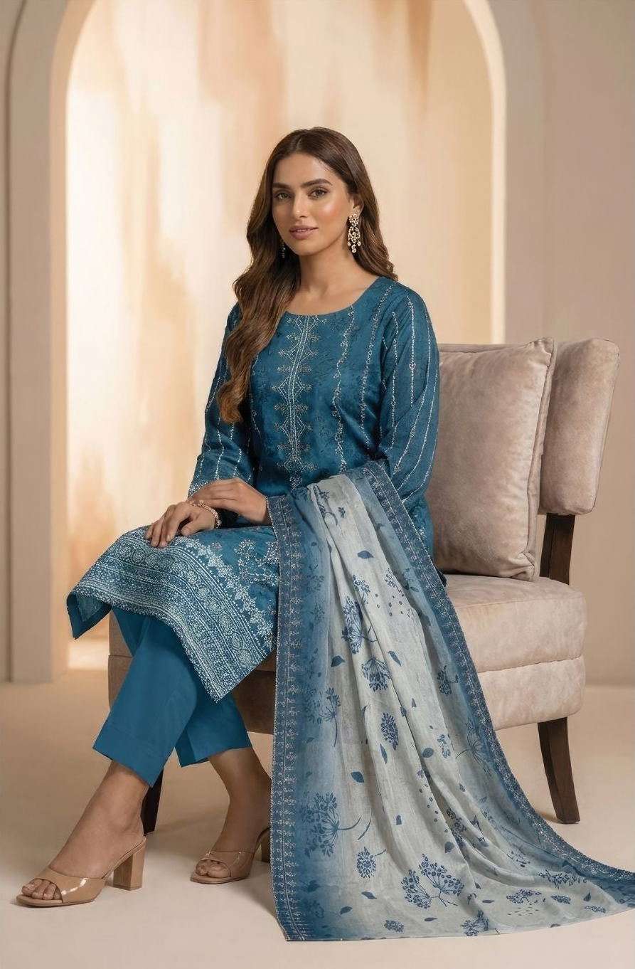 Diva Lawn Embroidered 3 Piece 08 - Waheed Javaid Collections