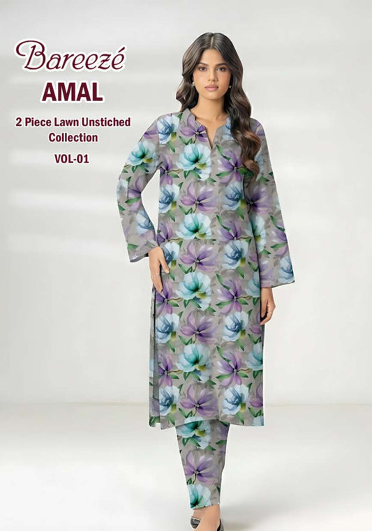 Breeze Premium High Quality Lawn 2 Piece Shirt & Trouser D#111 - Waheed Javaid Collections