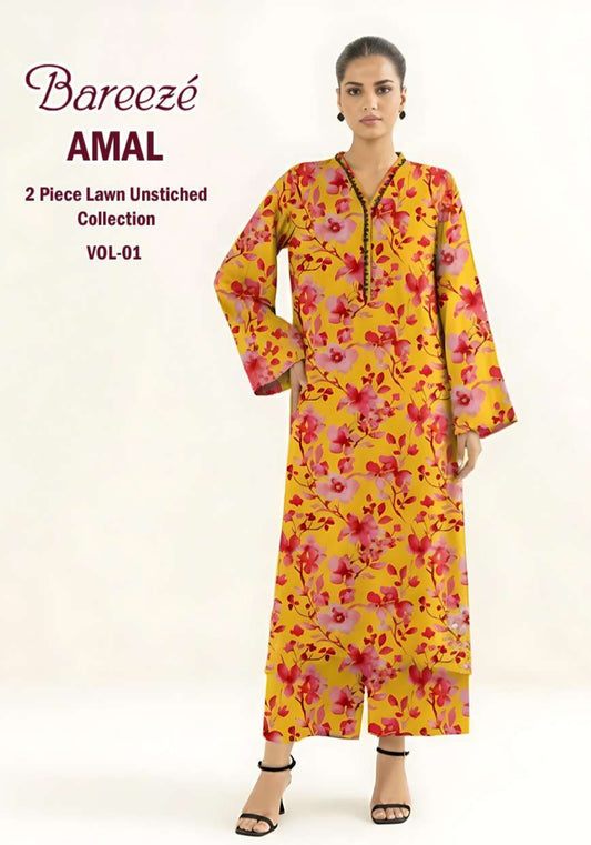 Breeze Premium High Quality Lawn 2 Piece Shirt & Trouser D#110 - Waheed Javaid Collections