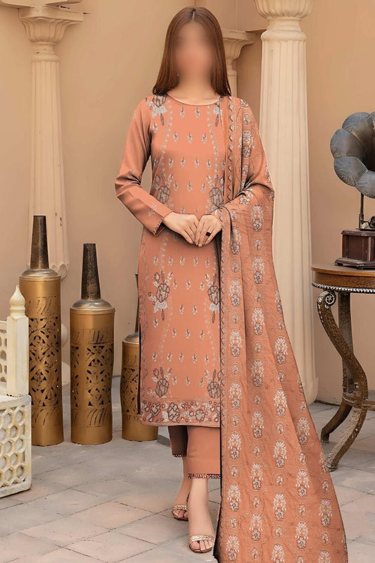 Silver Peach Suits With Heavy Breeze Embroidered Shawals #2
