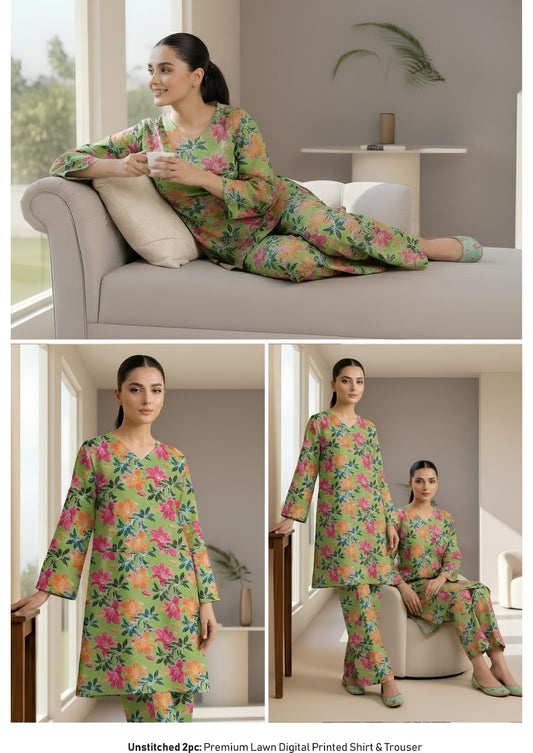 Breeze Premium High Quality Lawn 2 Piece Shirt & Trouser D#201 - Waheed Javaid Collections