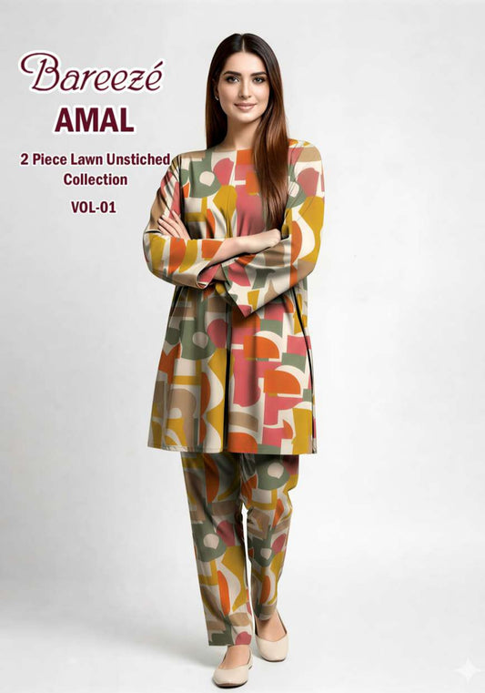 Breeze Premium High Quality Lawn 2 Piece Shirt & Trouser D#105 - Waheed Javaid Collections