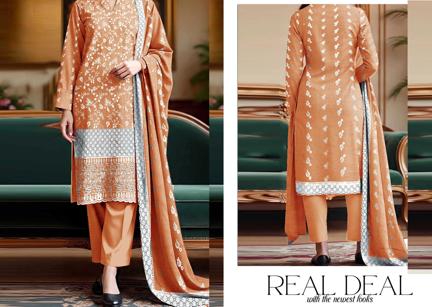 Premium Khaddar Breeze Boring Fancy White Embroidery #3