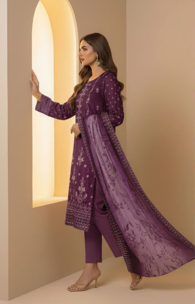 Diva Lawn Embroidered 3 Piece 01 - Waheed Javaid Collections