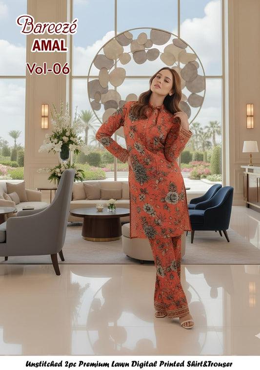 Breeze Premium High Quality Lawn 2 Piece Shirt & Trouser D#305 - Waheed Javaid Collections