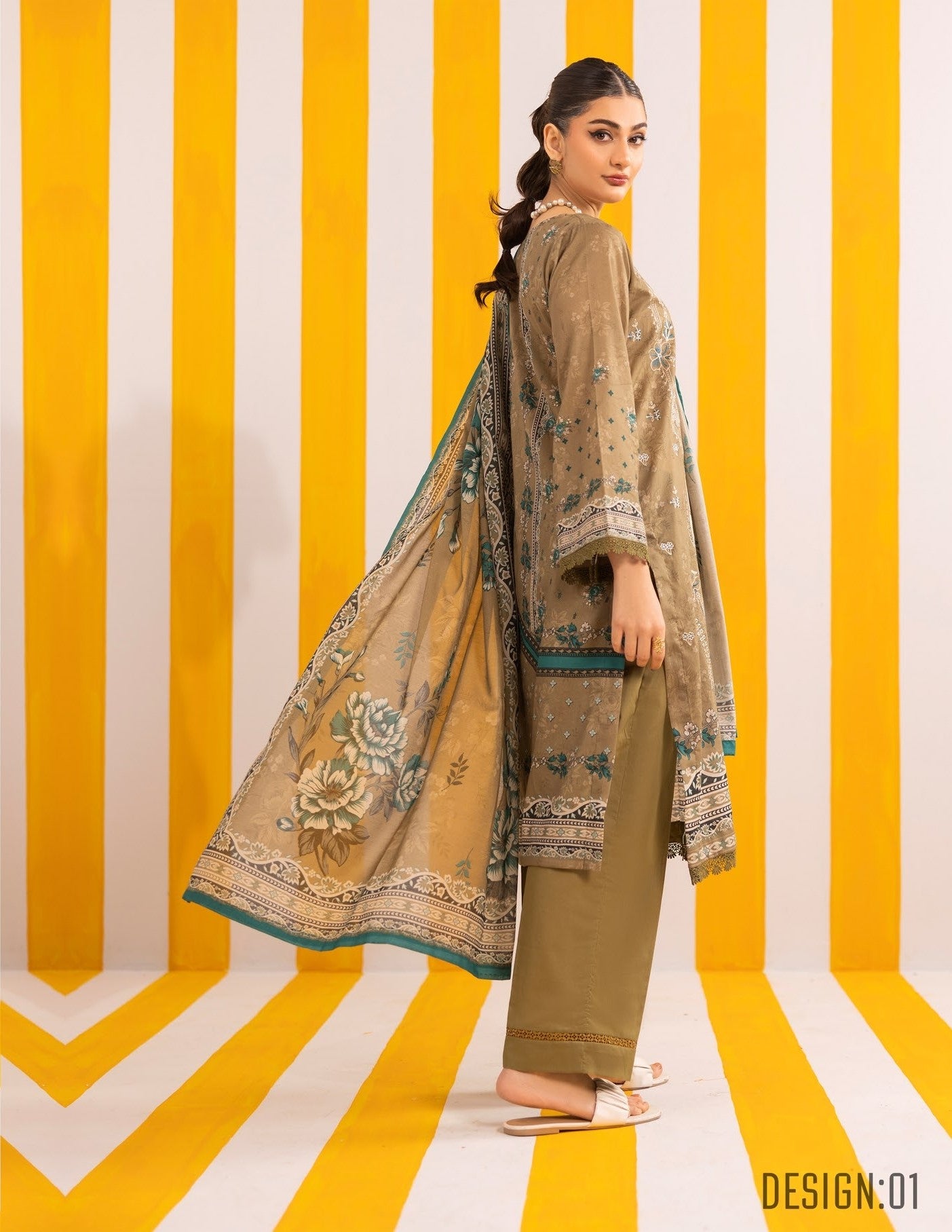 Abisha Lawn 3 Piece Embroidered #01 - Waheed Javaid Collections