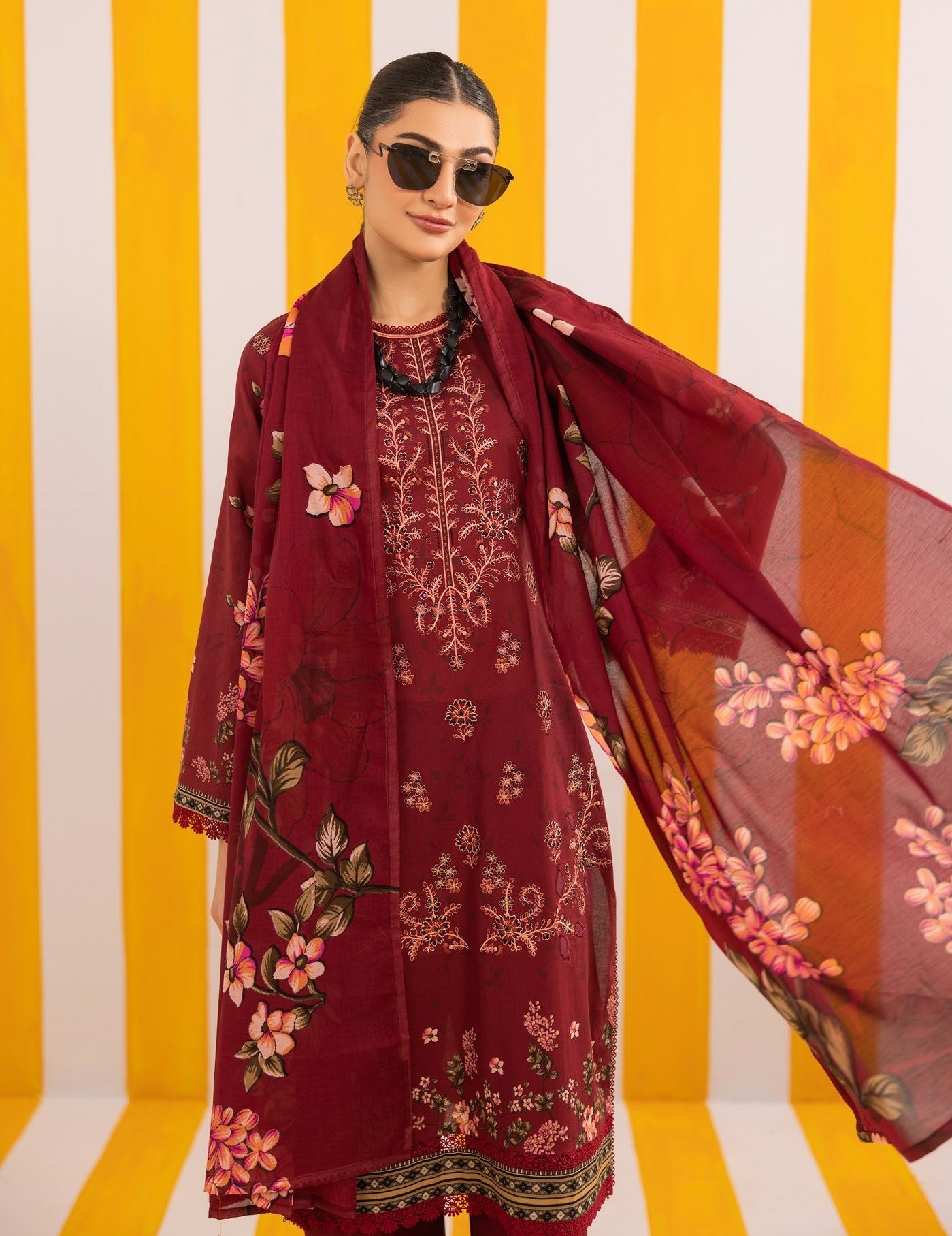 Abisha Lawn 3 Piece Embroidered #02 - Waheed Javaid Collections