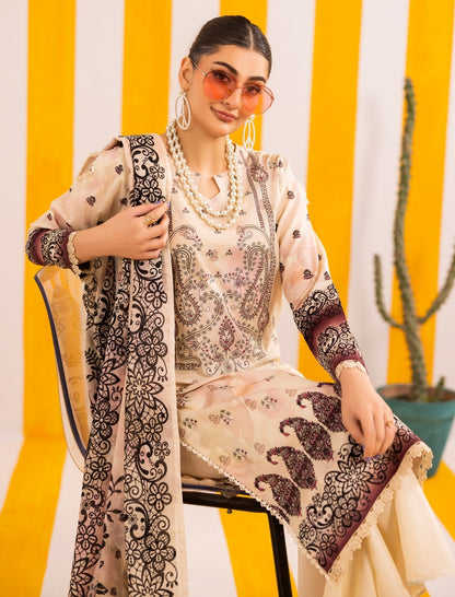 Abisha Lawn 3 Piece Embroidered #04 - Waheed Javaid Collections