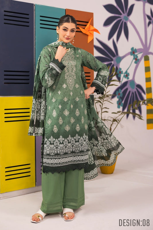 Abisha Lawn 3 Piece Embroidered #08 - Waheed Javaid Collections