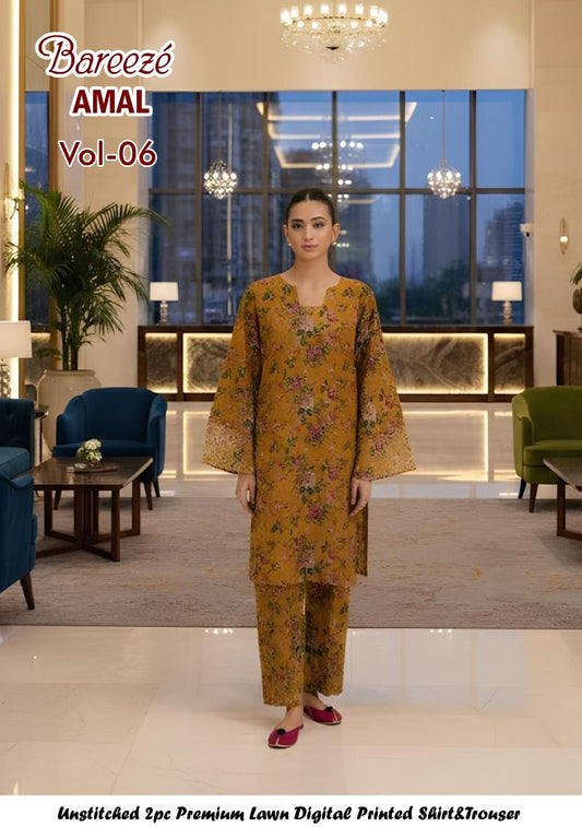 Breeze Premium High Quality Lawn 2 Piece Shirt & Trouser D#309 - Waheed Javaid Collections