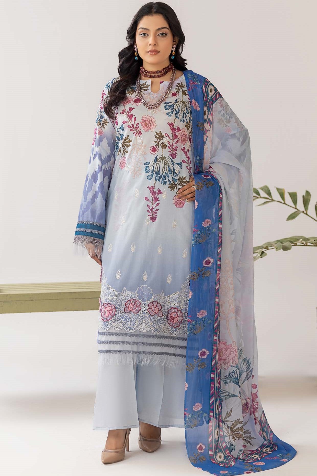 Cocktail Lawn Print Embroidered 3 Piece 01