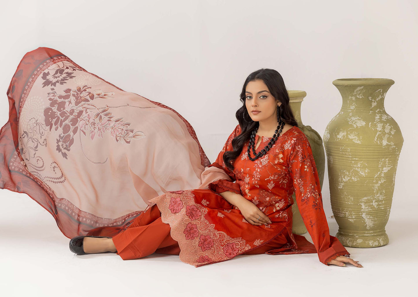 Cocktail Lawn Print Embroidered 3 Piece 07