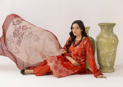 Cocktail Lawn Print Embroidered 3 Piece 07