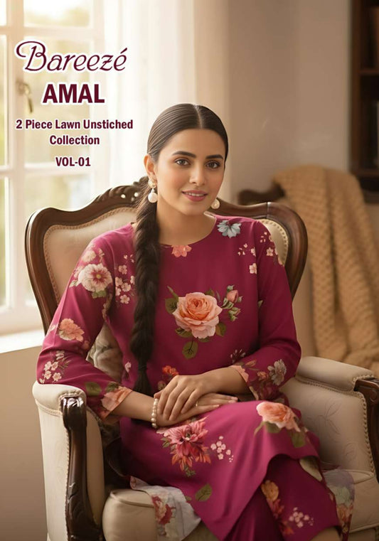 Breeze Premium High Quality Lawn 2 Piece Shirt & Trouser D#108 - Waheed Javaid Collections