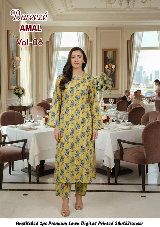 Breeze Premium High Quality Lawn 2 Piece Shirt & Trouser D#307 - Waheed Javaid Collections