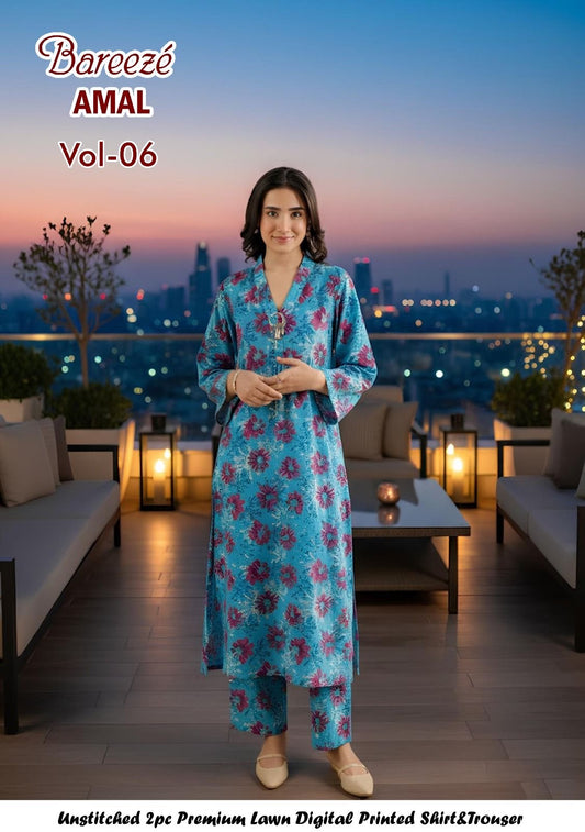 Breeze Premium High Quality Lawn 2 Piece Shirt & Trouser D#308 - Waheed Javaid Collections
