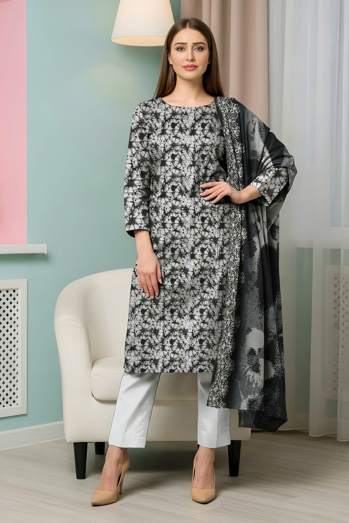 Lotus Embroidered + Printed Doria Lawn 3 Piece 02