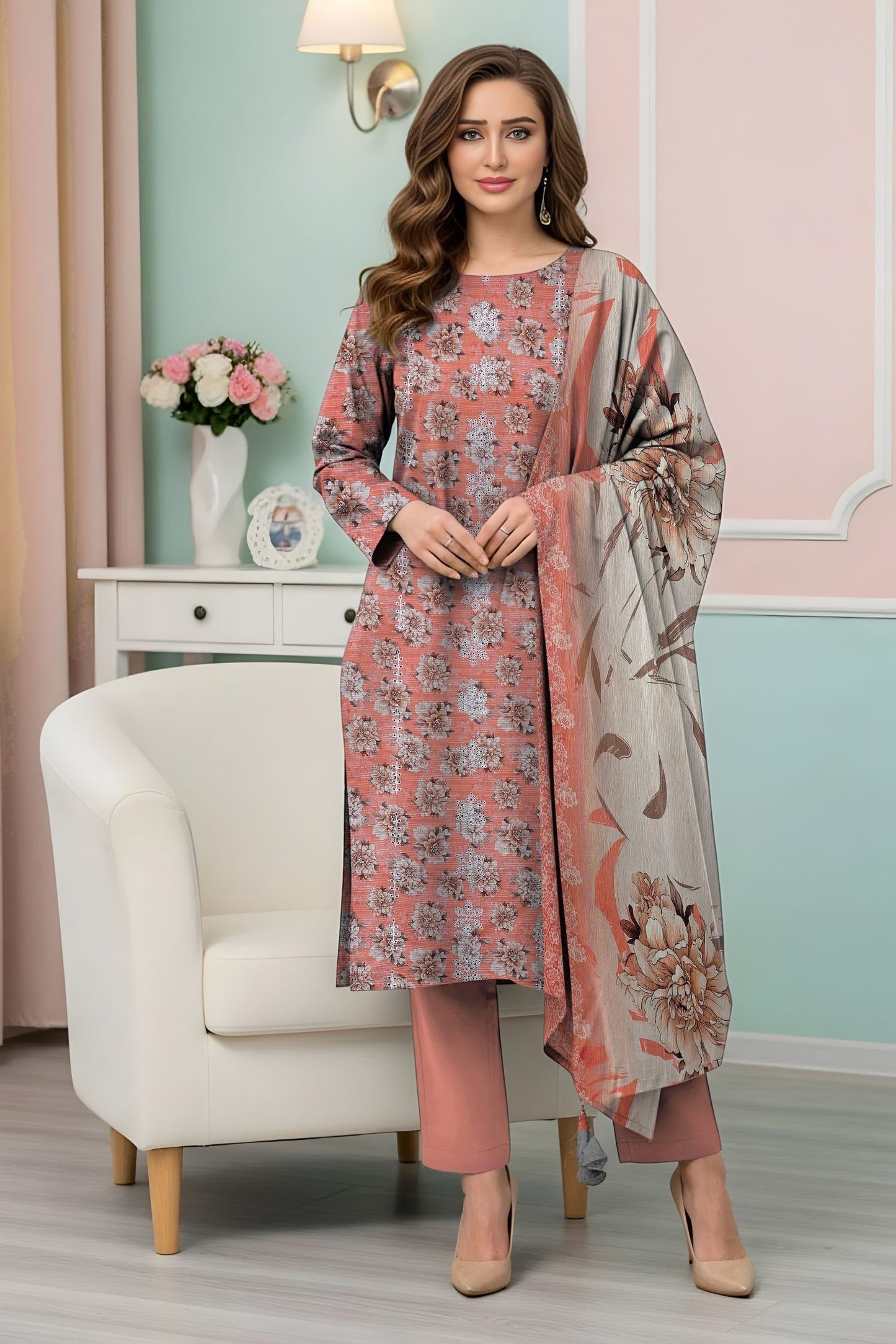 Lotus Embroidered + Printed Doria Lawn 3 Piece 06