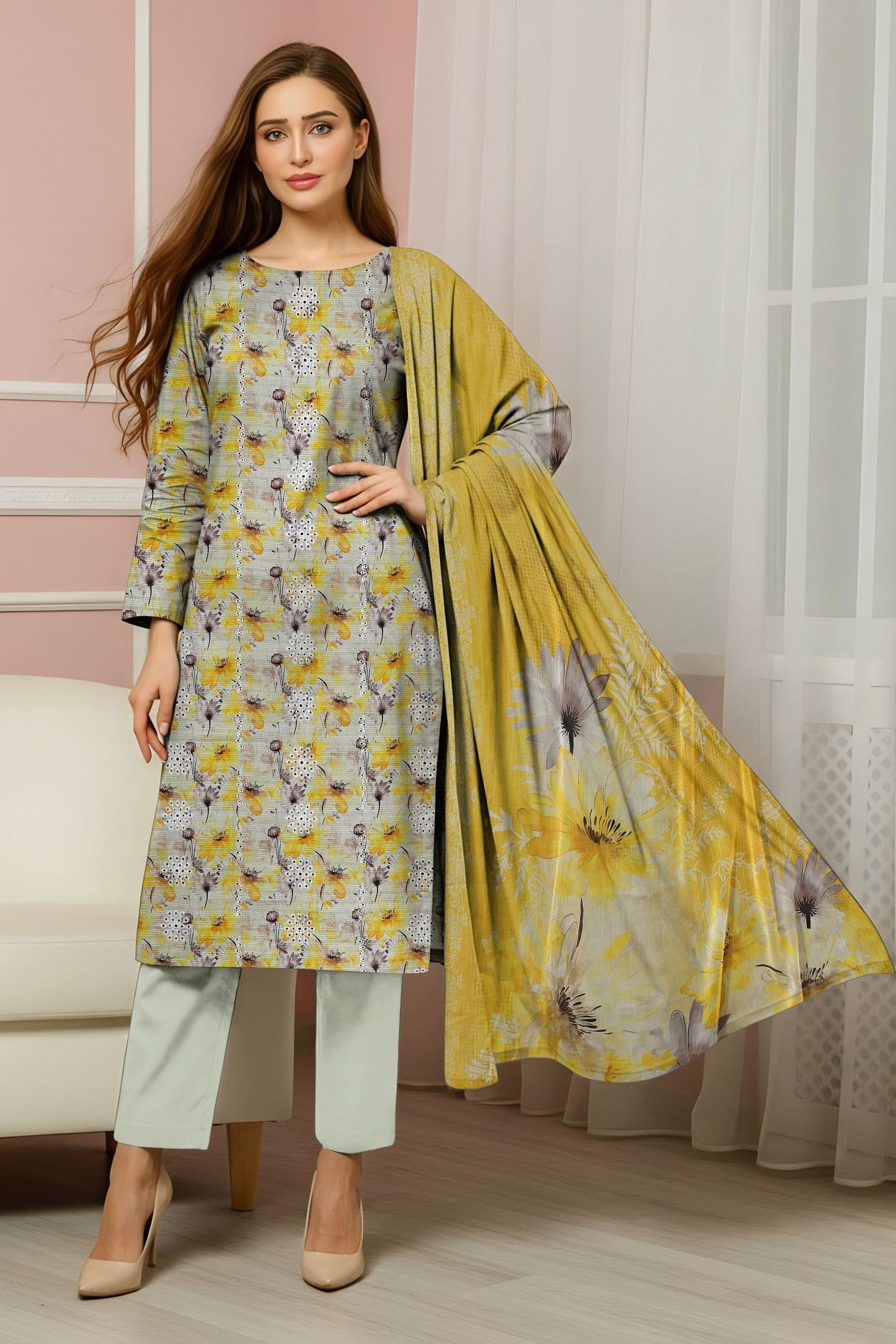 Lotus Embroidered + Printed Doria Lawn 3 Piece 07