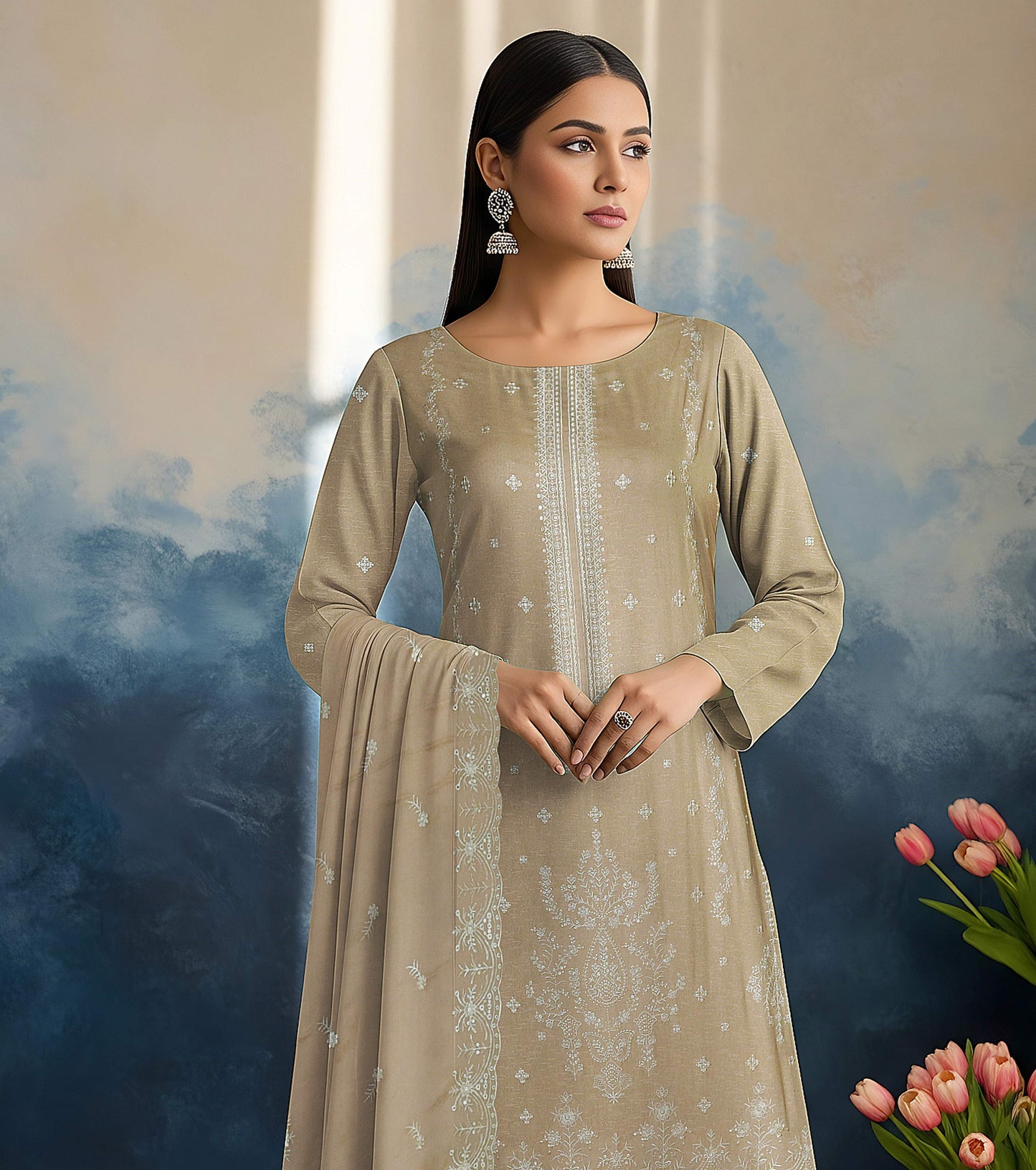 Noir Embroidered 3 Piece Karandi 01