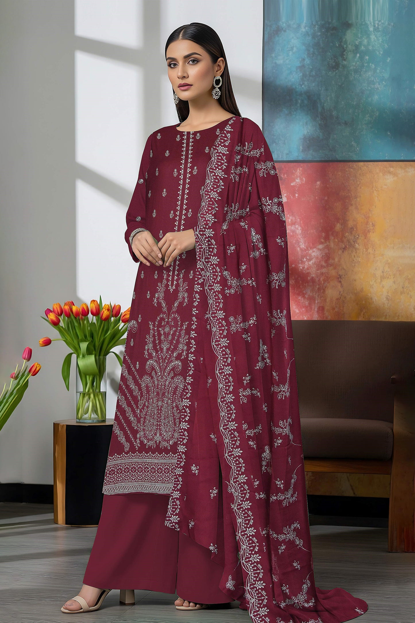 Noir Embroidered 3 Piece Karandi 03