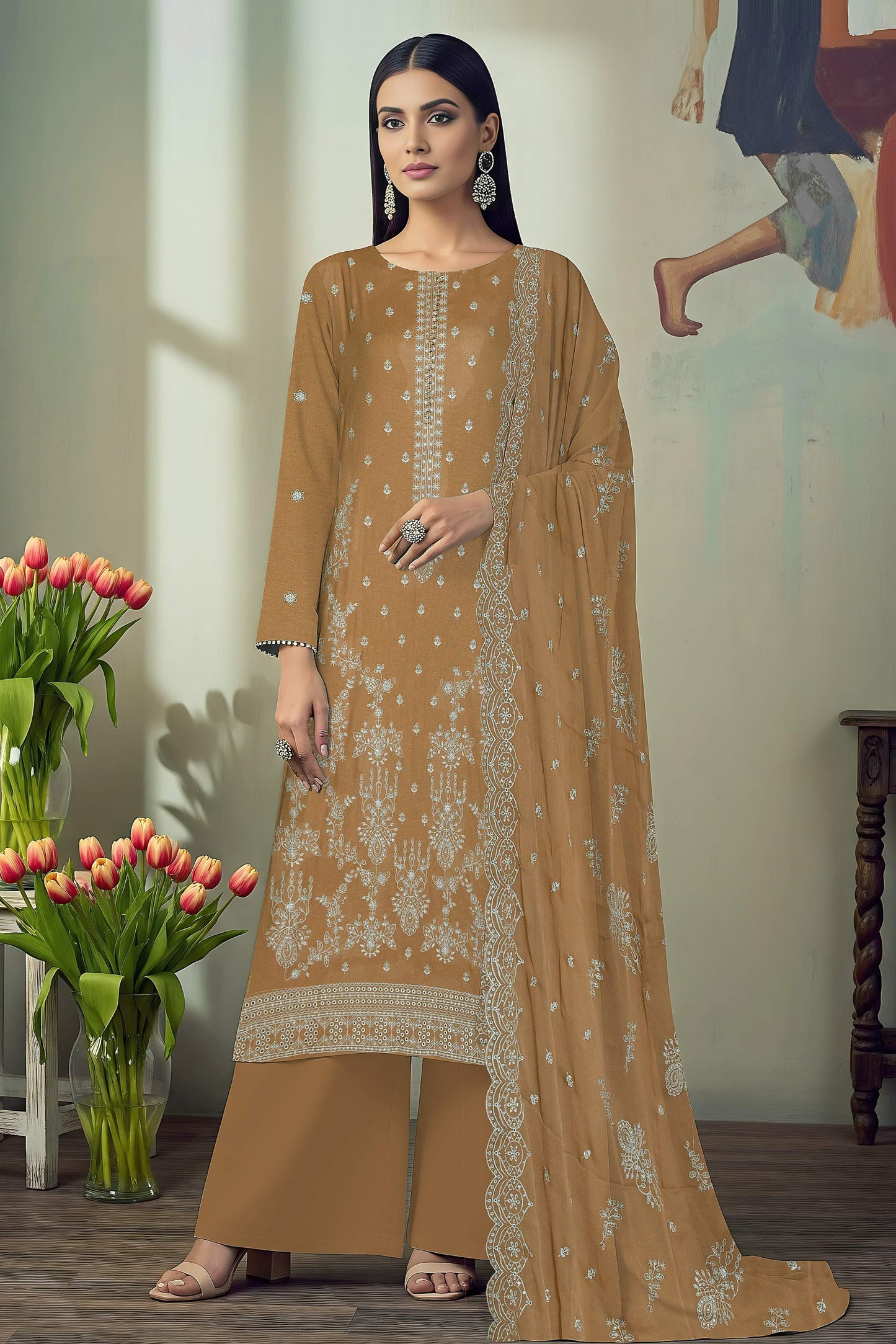 Noir Embroidered 3 Piece Karandi 05