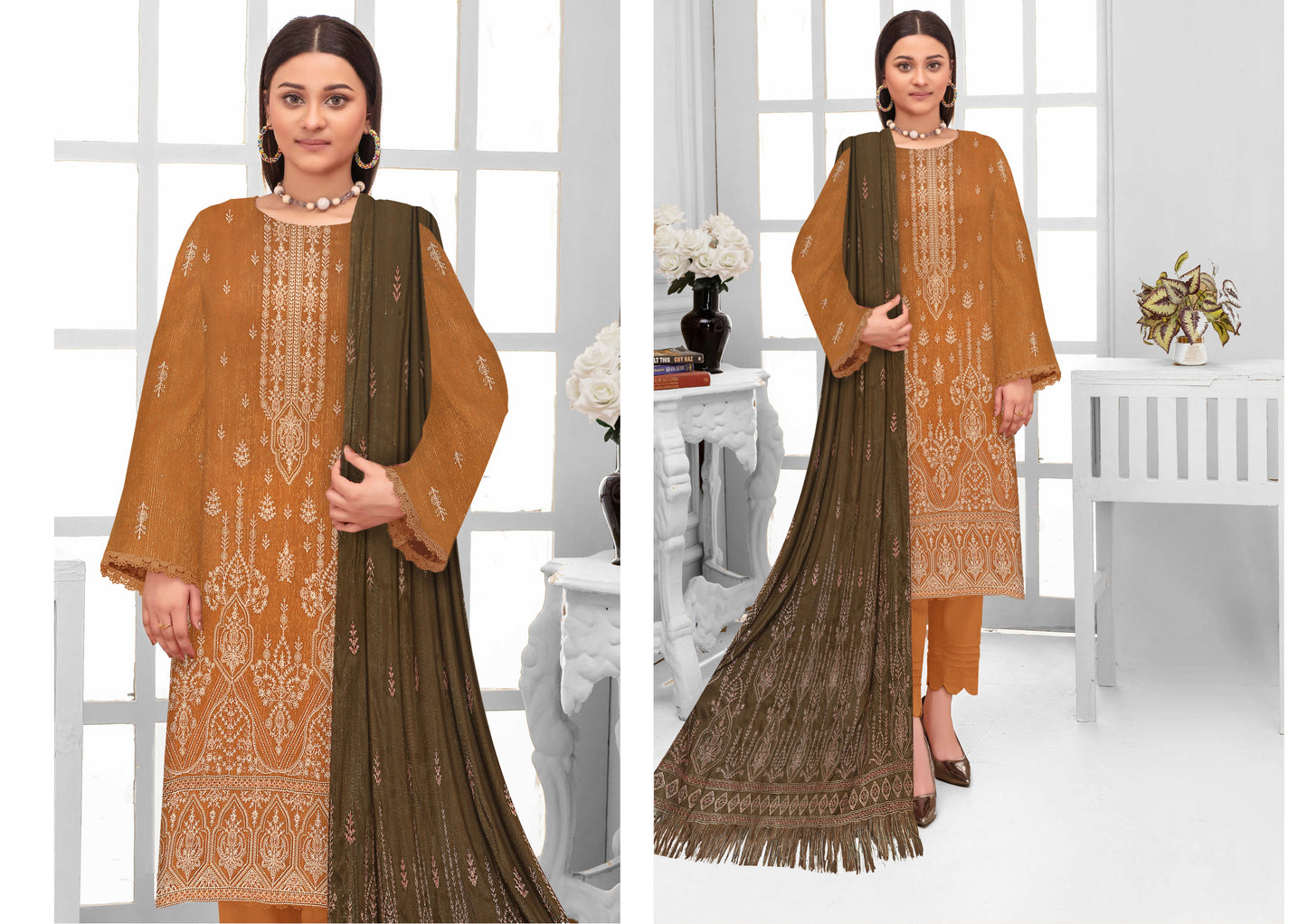 Noorain Peach Leather Collection Embroidered Luxury V8 / D-2