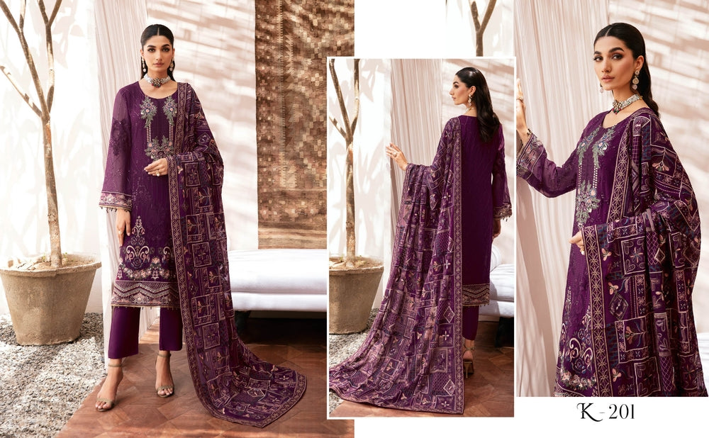 Ramsha Kashish Chiffon K-201 - Waheed Javaid Collections