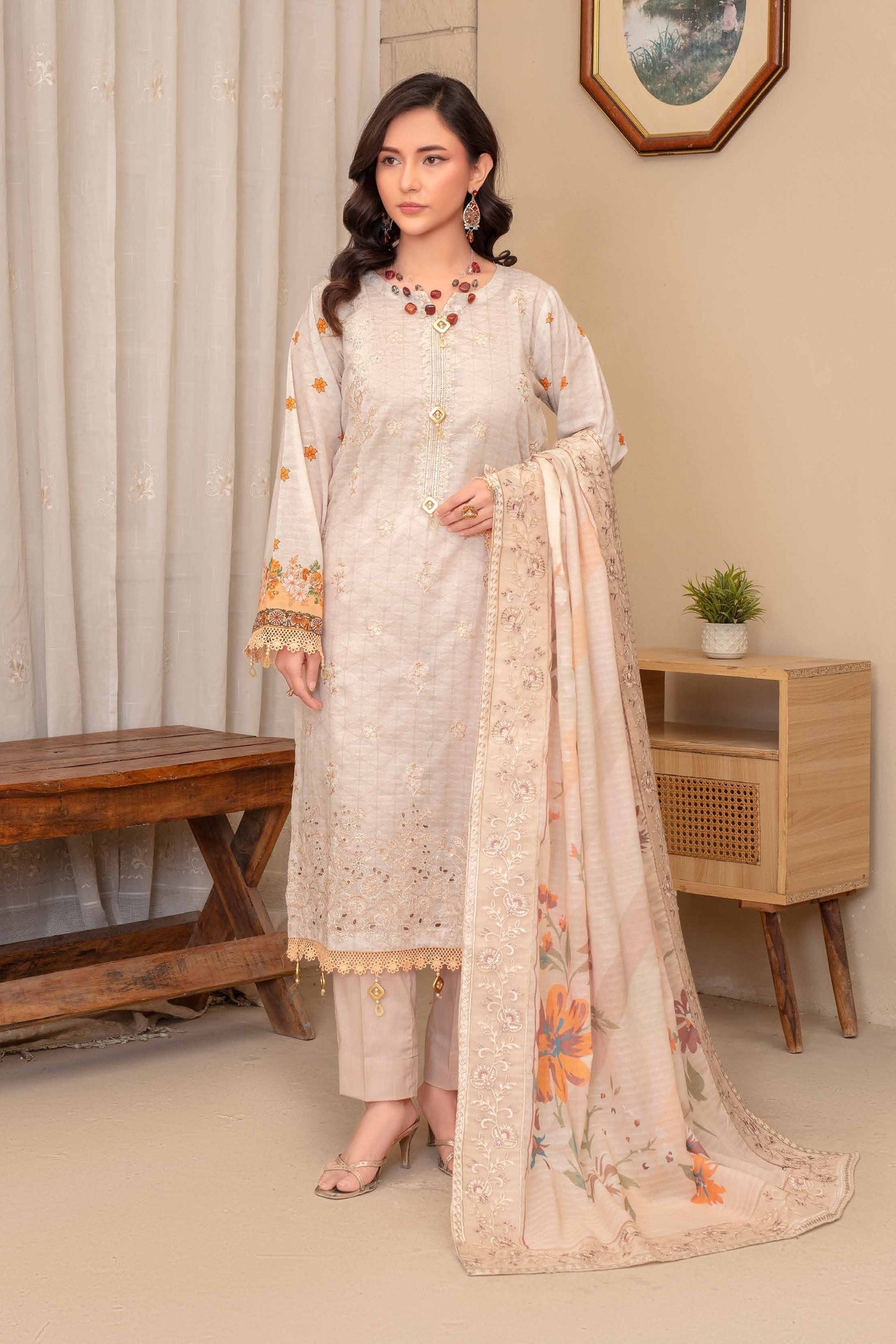 Riwayat by RangRaiz Lawn Embroidered 3 Piece A-08 - Waheed Javaid Collections
