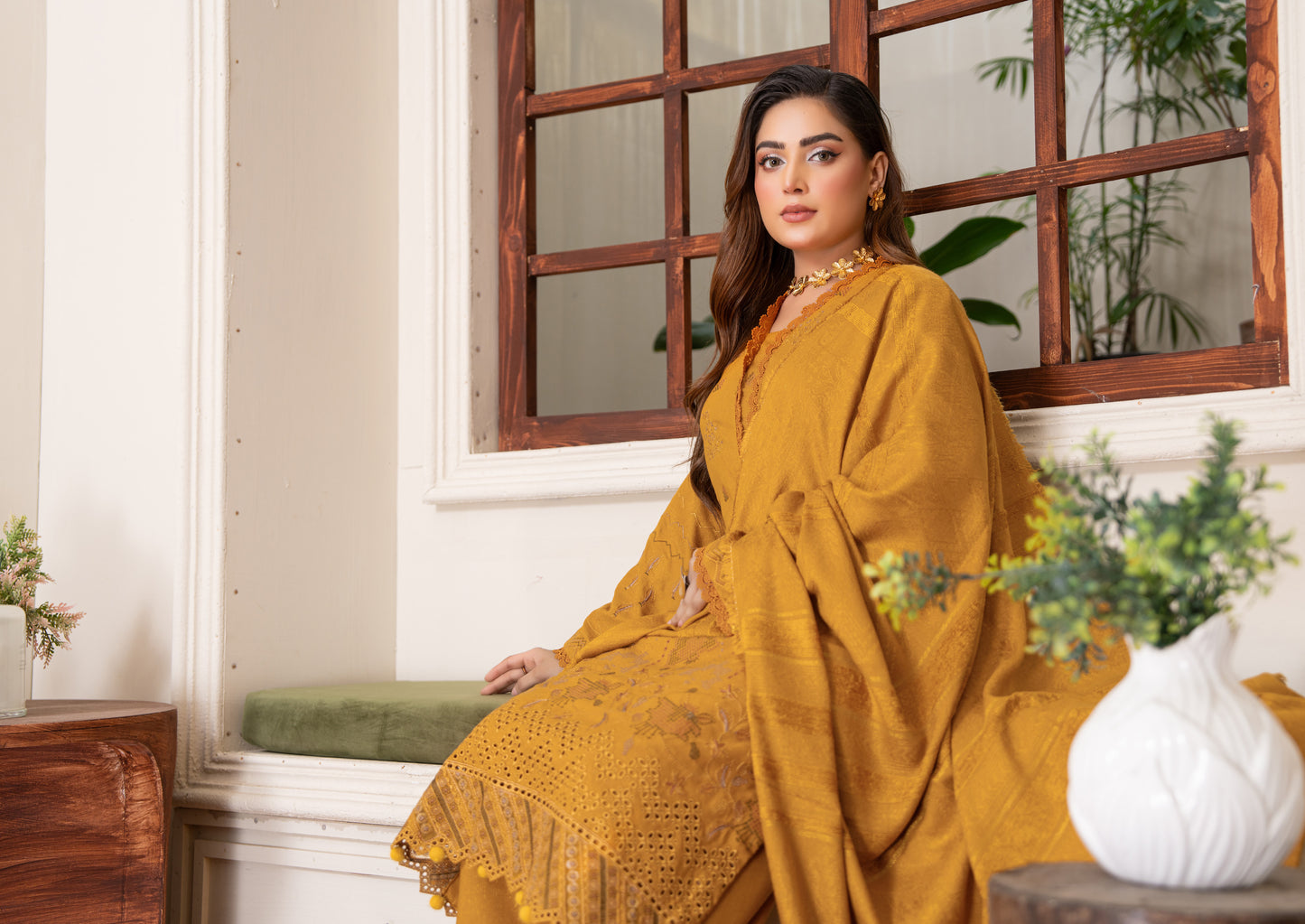Rubab Peach Leather Embroidered D-4