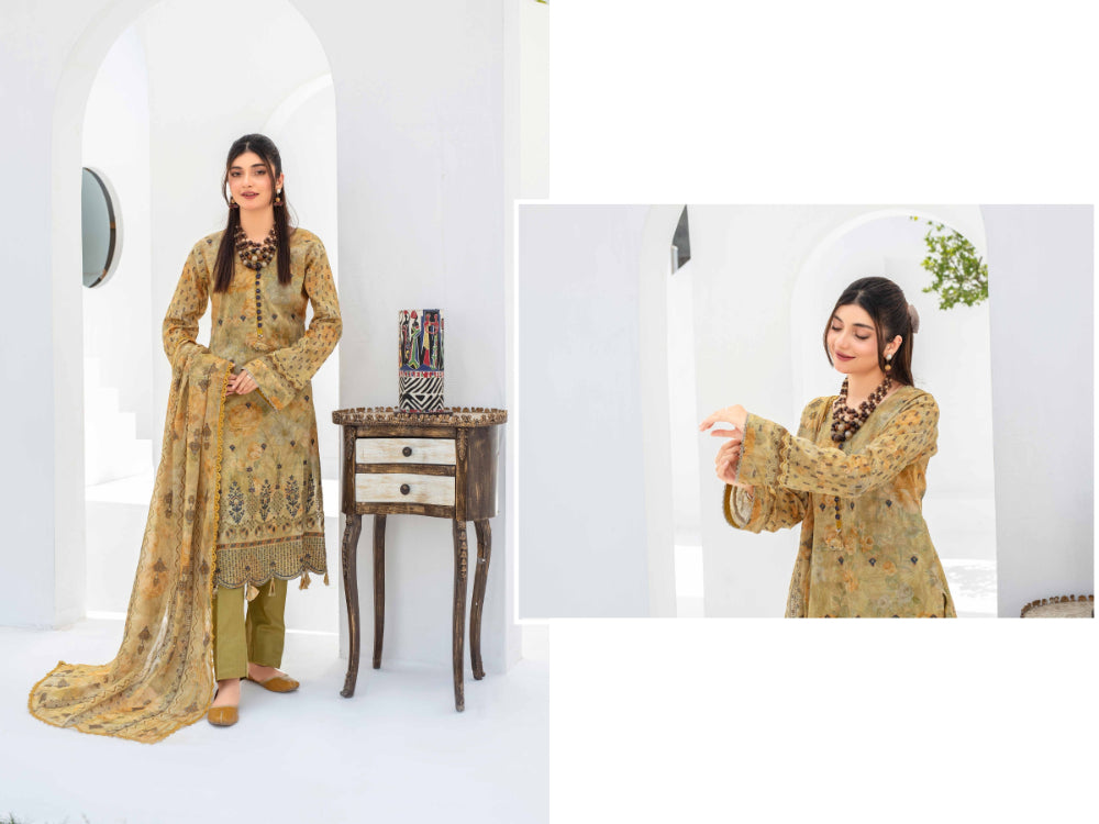 Sangat Dressline Embroidered lawn Print 01 - Waheed Javaid Collections