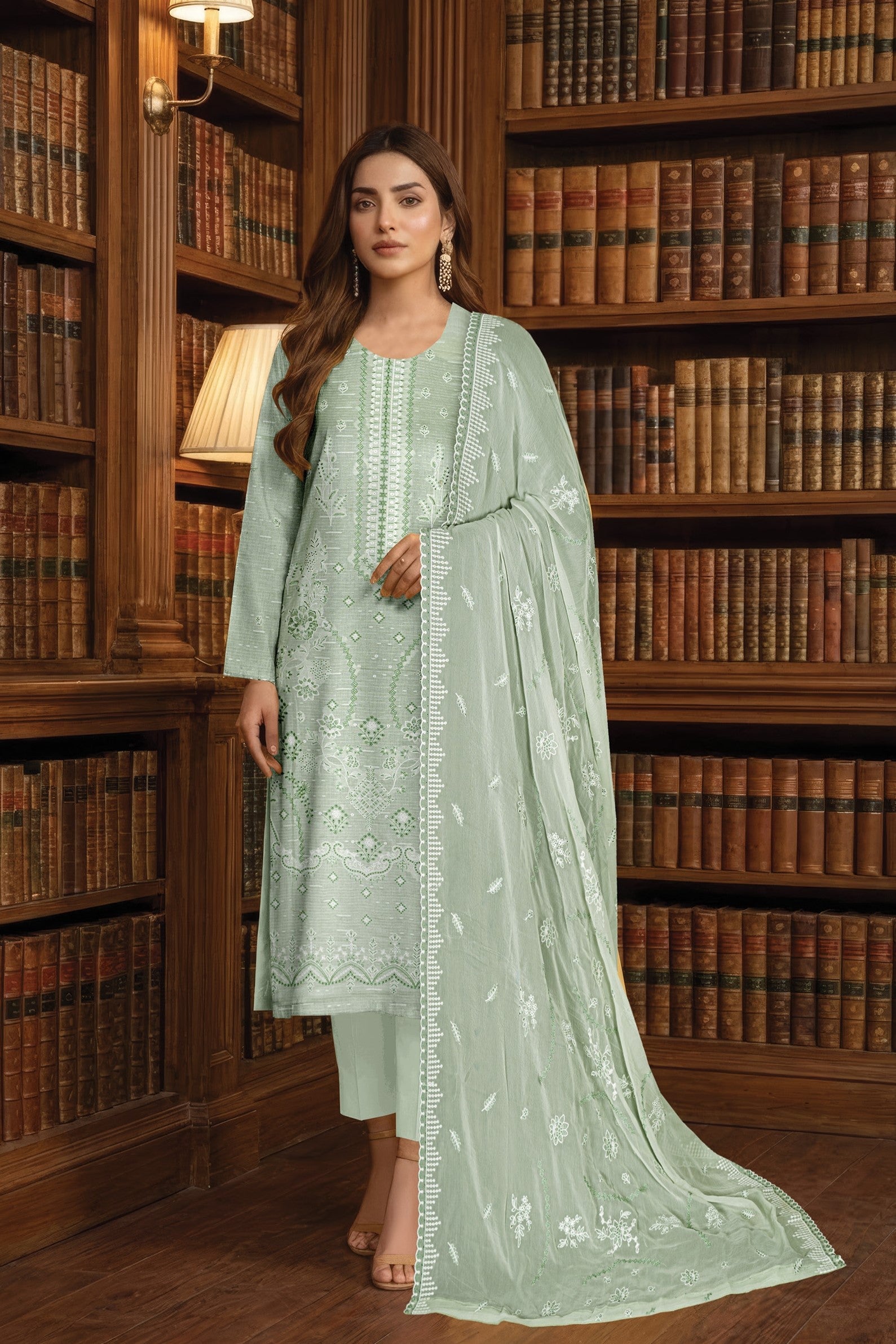 White Rose RangNoor Lawn Embroidered 3 Piece 02 - Waheed Javaid Collections