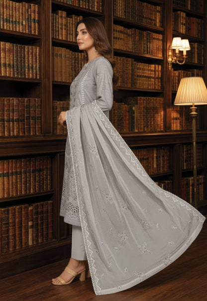 White Rose RangNoor Lawn Embroidered 3 Piece 03 - Waheed Javaid Collections