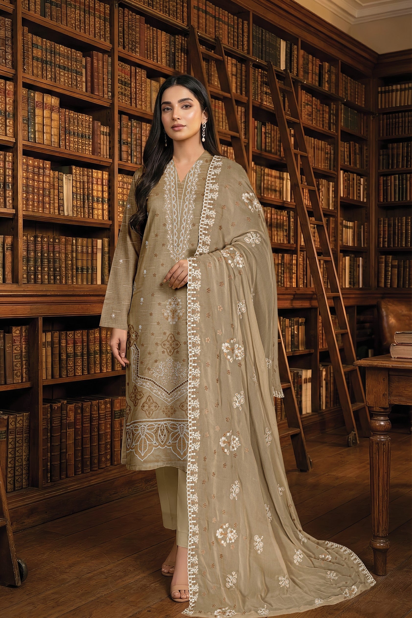 White Rose RangNoor Lawn Embroidered 3 Piece 04 - Waheed Javaid Collections