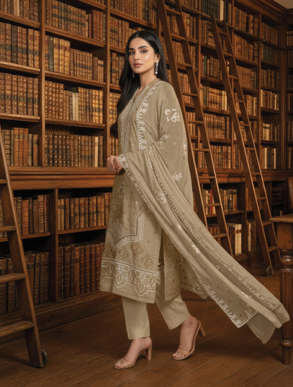 White Rose RangNoor Lawn Embroidered 3 Piece 04 - Waheed Javaid Collections