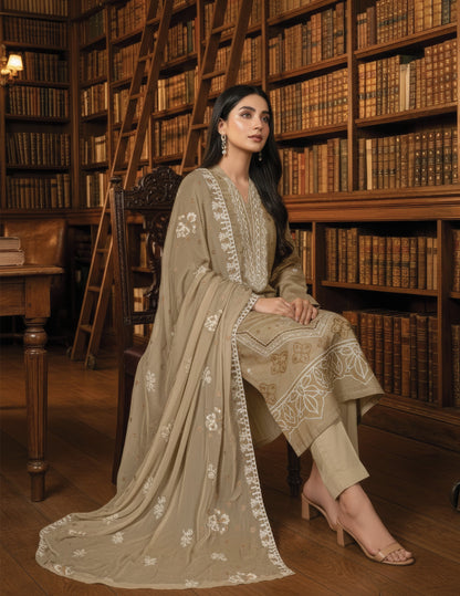 White Rose RangNoor Lawn Embroidered 3 Piece 04 - Waheed Javaid Collections