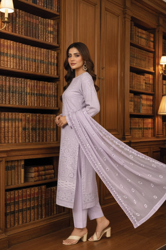 White Rose RangNoor Lawn Embroidered 3 Piece 05 - Waheed Javaid Collections