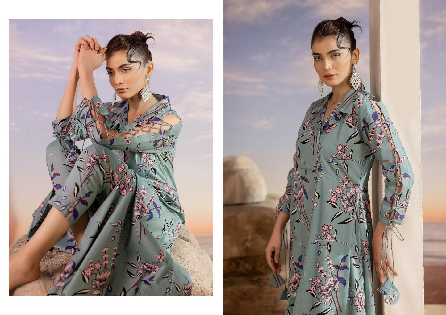 Premium High Quality Lawn 2 Piece Shirt & Trouser D#008 - Waheed Javaid Collections