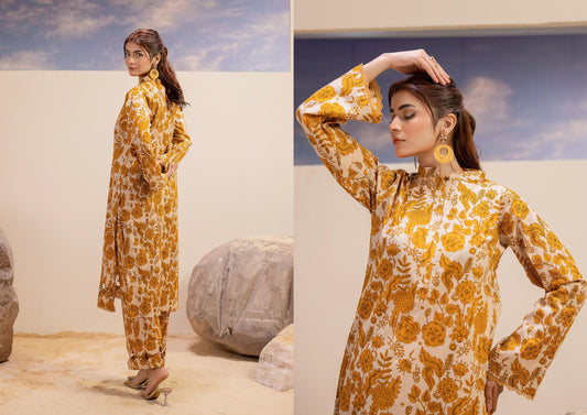 Premium High Quality Lawn 2 Piece Shirt & Trouser D#001 - Waheed Javaid Collections