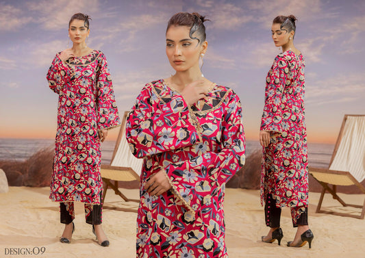 Premium High Quality Lawn 2 Piece Shirt & Trouser D#009 - Waheed Javaid Collections