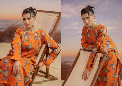 Premium High Quality Lawn 2 Piece Shirt & Trouser D#010 - Waheed Javaid Collections