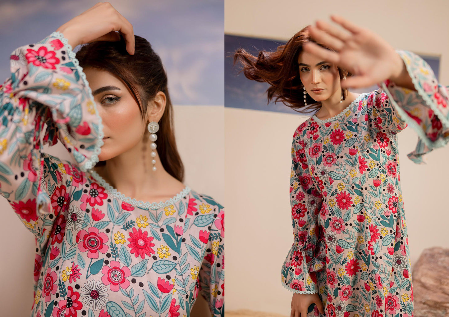 Premium High Quality Lawn 2 Piece Shirt & Trouser D#002 - Waheed Javaid Collections