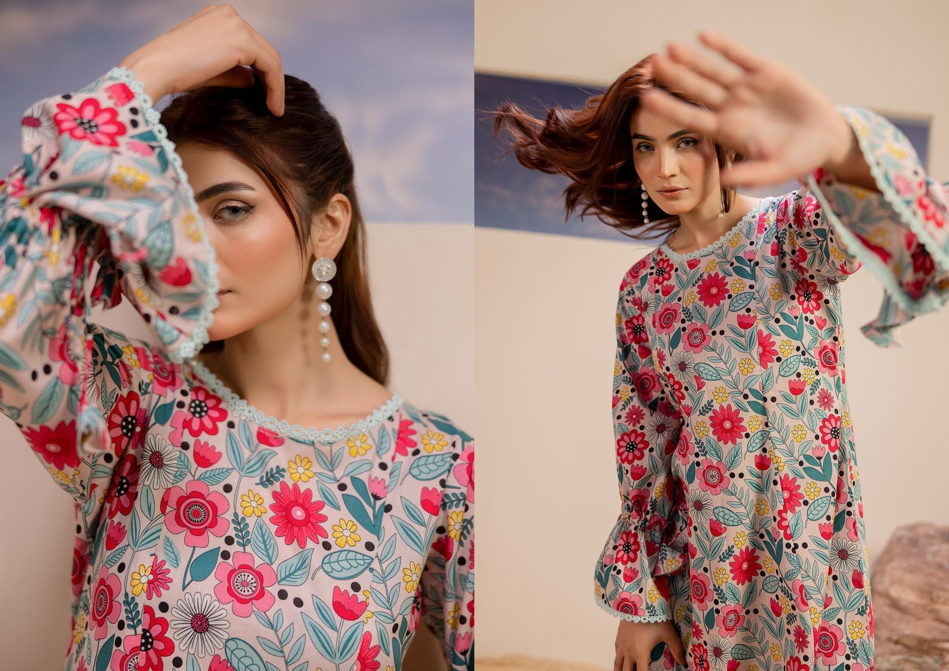 Premium High Quality Lawn 2 Piece Shirt & Trouser D#002 - Waheed Javaid Collections